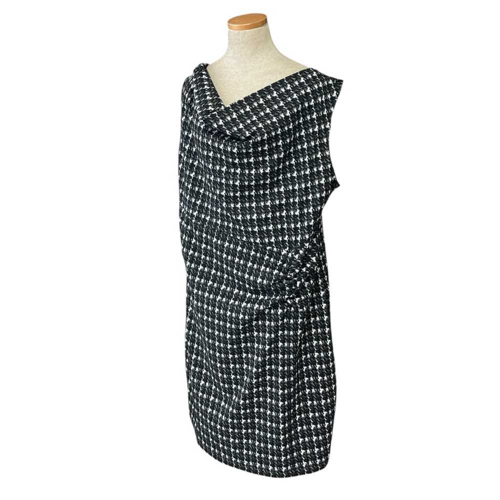 Banana Republic Black White Houndstooth Sheath Dress Drape Neck Size XL - Picture 5 of 13